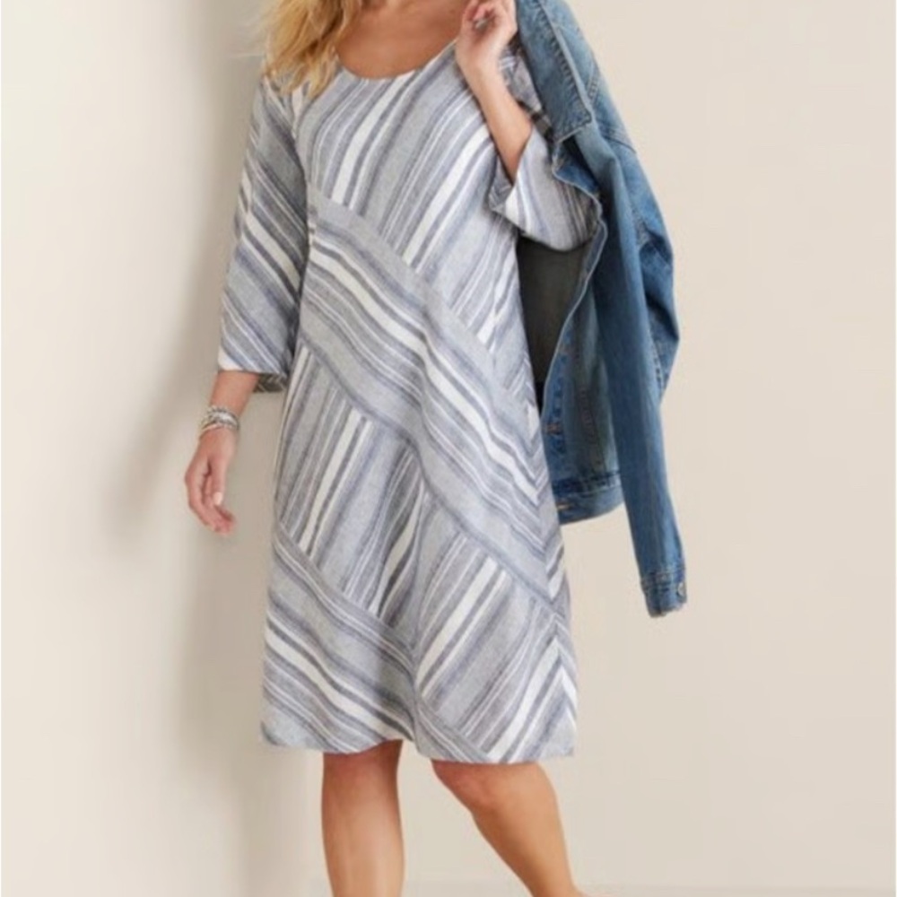 Soft Surroundings Sonya Linen Dress Size XL Striped Boho